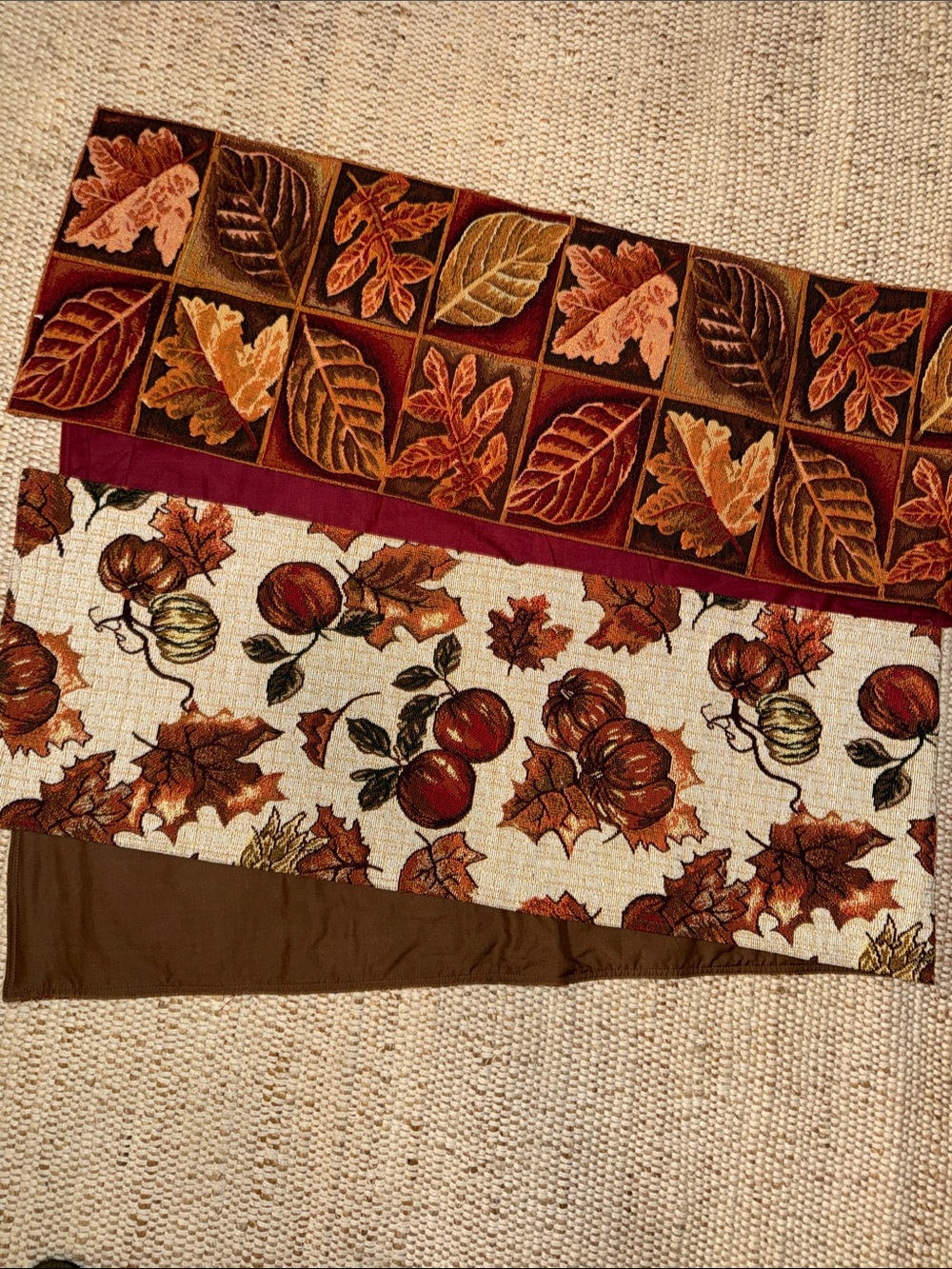 Autumn Harvest Pumpkin & Leaf Table Runner Set 6 foot long and 1 foot wide - new